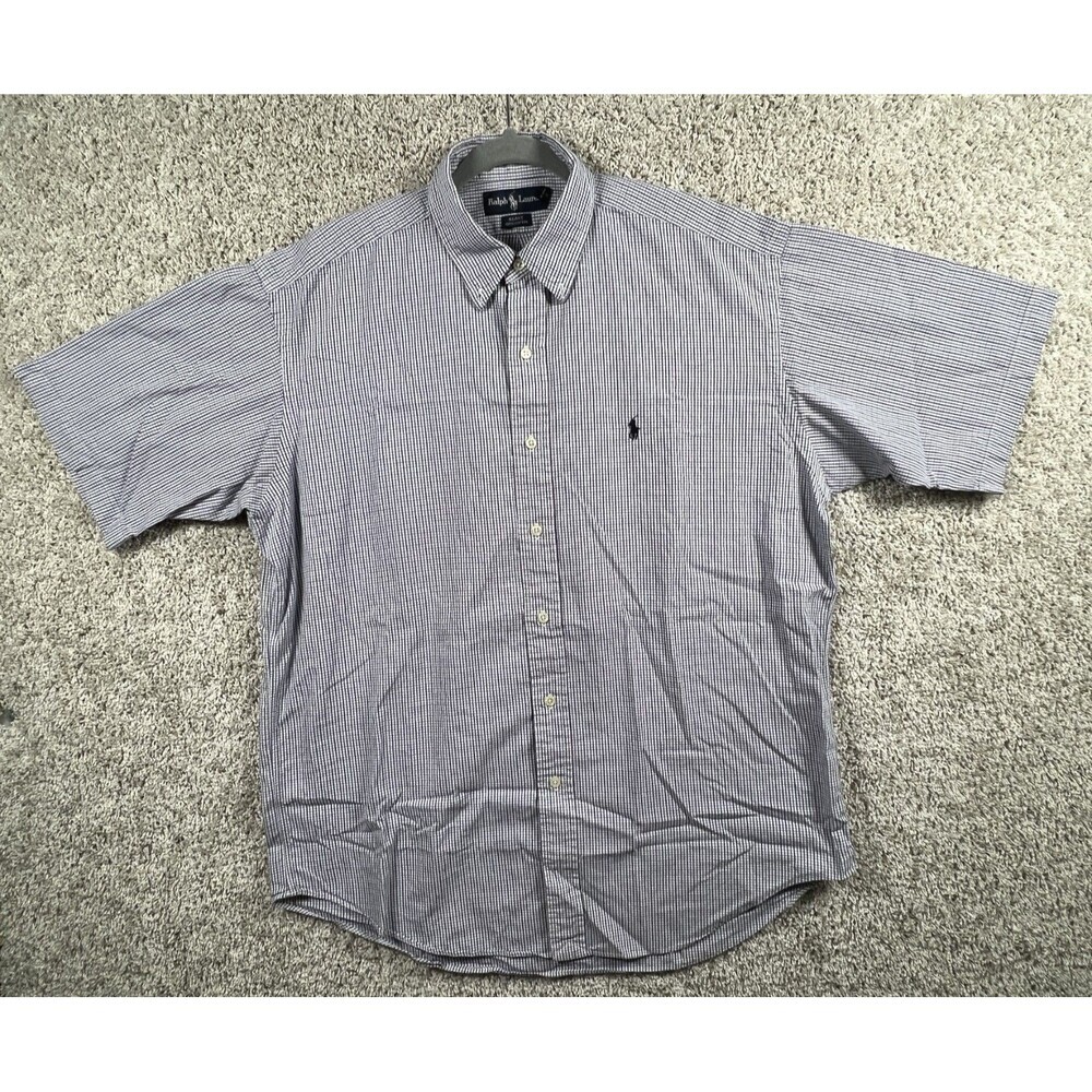 Polo Ralph Lauren Shirt Mens Large Blue Check Button Down Short Sleeve Casual